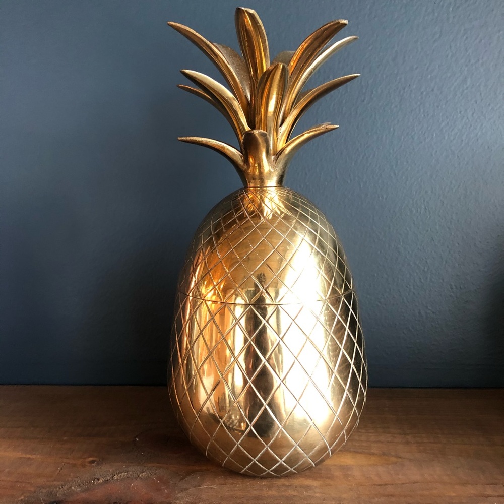 Vintage Polished Brass Pineapple Container Home